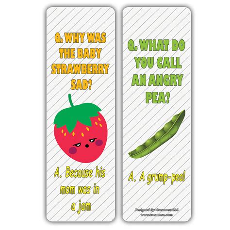 Creanoso Funny Fruit and Veggies Lunch Jokes Bookmarks for Kids ÃƒÂ¢Ã¢