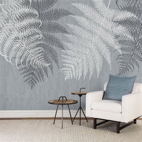 Custom Mural Wallpaper Grey Abstract Leaves Wallcovering Bvm Home