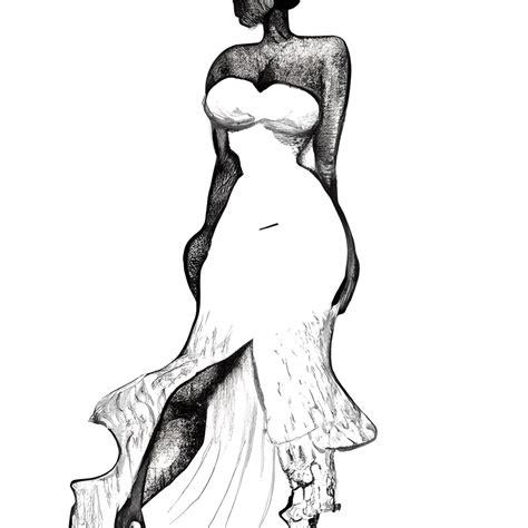 Voluptuosa Mujer Negra Vestida De Blanco Dibujo A Tinta · Creative Fabrica