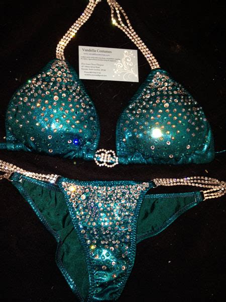 Style Teal Blue Bikini Competition Suit Rhinestone Connectors