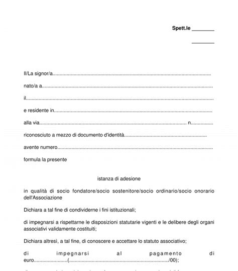 Domanda Di Adesione Ad Associazione Modello