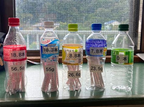 ジュースに含まれる砂糖と同量のスティックシュガーを入れたペットボトル - 伊豆下田経済新聞