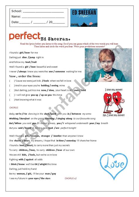 Ed Sheeran- Perfect - ESL worksheet by nando10