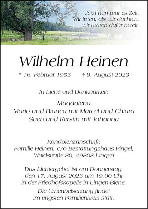 Traueranzeigen Von Wilhelm Heinen Noz Trauerportal