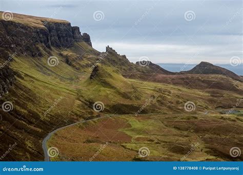 Landscape Around Quiraing Isle Of Skye Scotland United Kingdom Stock