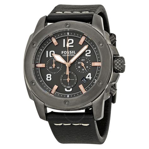 Fossil Modern Machine Chronograph Grey Dial Black Leather Mens Watch Fs5016 796483138711