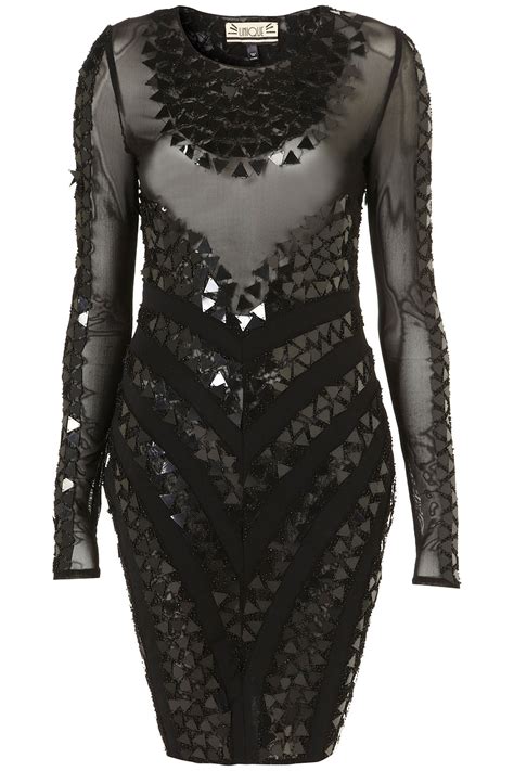 Lyst Topshop Pyramid Sequin Dress By Unique In Black