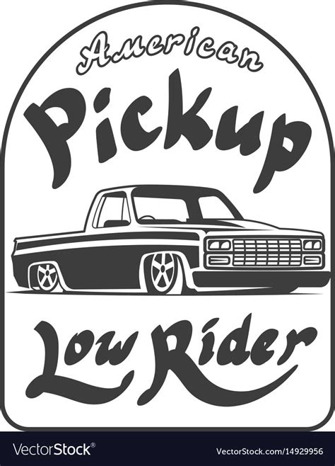 Pickup truck lowrider logo template Royalty Free Vector