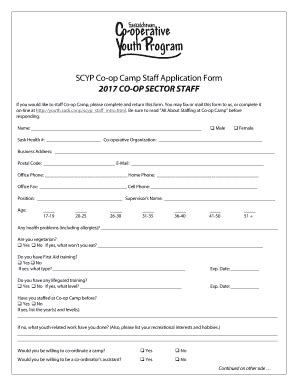 Fillable Online Scyp Co Op Camp Staff Application Form Fax Email Print