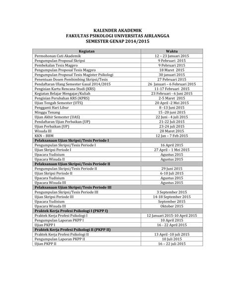 Pdf Kalender Akademik Fakultas Psikologi Psikologi Unair Ac Id