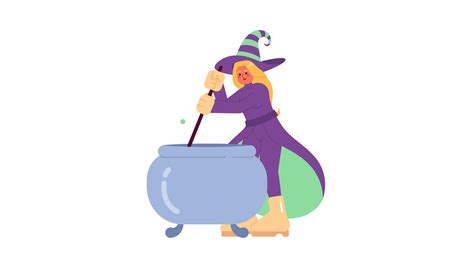 Halloween Witch Brewing Bubbly Cauldron Cartoon Animation Magic