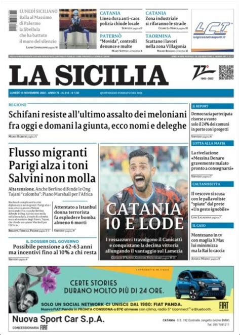 Newspaper La Sicilia Italy Newspapers In Italy Mondays Edition