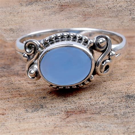 Nat Rlicher Blauer Chalcedon Ring Sterling Silber Ring Etsy