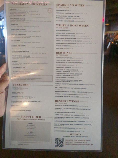 Menu at Haywire restaurant, Plano