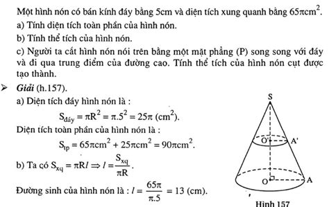 Diện tích xung quanh hình nón diện tích toàn phần hình nón cụt và