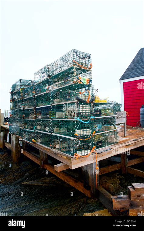 Lobster Traps Piled On A Nova Scotian Wharf Stock Photo Alamy