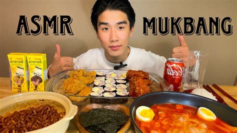 ASMR MUKBANG Fried Chicken Black Bean Noodles Tteokbokki Kimbab