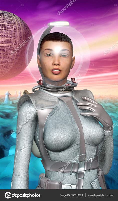 Astronaut Girl Retro On Alien Planet Stock Photo Innovari