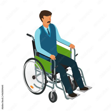 Man Sits In Wheelchair Invalid Disabled Cripple Icon Or Symbol