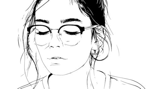 Premium Vector | A black and white drawing of a woman wearing glasses