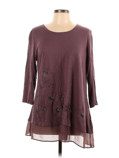 Logo By Lori Goldstein 100 Cotton Burgundy Long Sleeve Top Size L 73