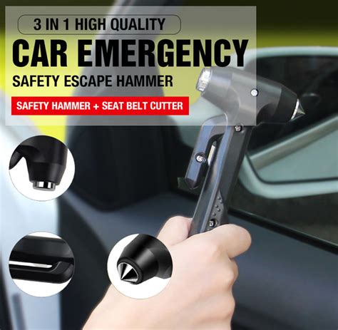 3 In 1 Car Emergency Safety Escape Hammer Glass Window Breaker Belt Cu