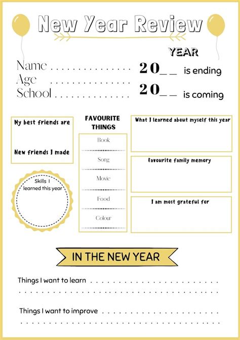 New Year In Review Printable For Kids