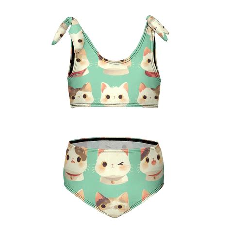 Cartoon Cute Kitten Girl S Piece Bikini Set Beach Sport Swimsuit Swimwear Y Cm