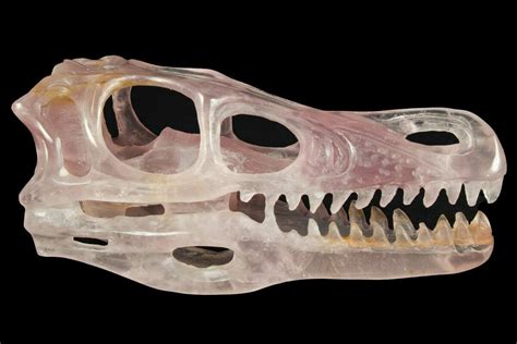 Carved Rose Quartz Dinosaur Skull Roar For Sale