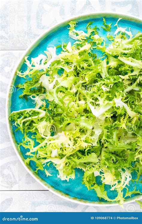 Frize Lettuce Salad Fresh Frisee Healthy Vegetarian Food Stock Photo