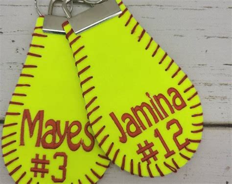 Softball Keychain Personalized Softball Key Chain Embroidered | Etsy