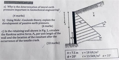 Solved A Why Is The Determination Of Lateral Earth Pressure Chegg