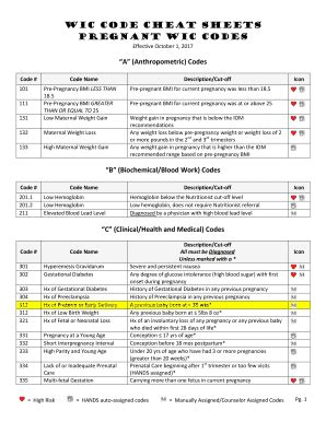 Fillable Online Pregnant Wic Codes Fax Email Print Pdffiller