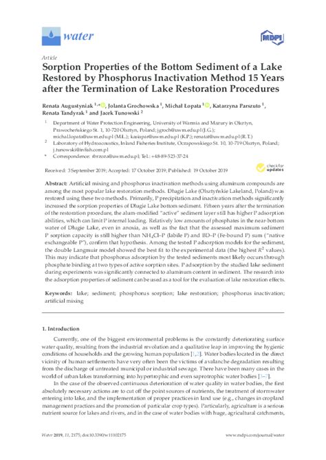 Pdf Sorption Properties Of The Bottom Sediment Of A Lake Restored By Phosphorus Inactivation