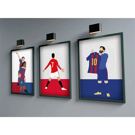 Quadro decorativo 3 peças 40x60 Esportes de futebol estrela jogadores