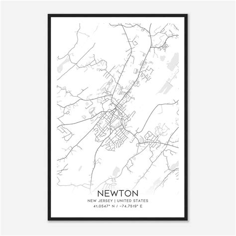 Newton New Jersey Map Poster, Modern Home Decor Wall Art Print - Custom