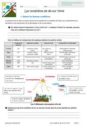 La terre et les conditions de vie 6eme Primaire Exercice évaluation