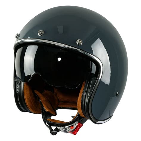 TCMT 3/4 Open Face Motorcycle Scooter Helmet with Sun Visor Retro Style ...