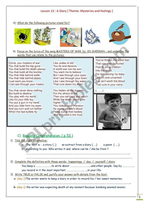 Lesson 13 First Form A Diary ESL Worksheet By Didou English