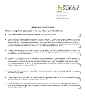 Fillable Online Surrey Ac Participant Consent Form Survey Long Haul