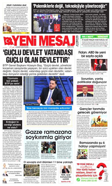 Yeni Mesaj Gazetesi Yeni Mesaj Man Et Oku Haberler Mart