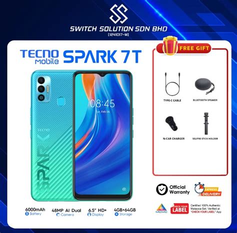 TECNO MOBILE SPARK 7T 4GB RAM 64GB ROM 1 Year Warranty Mobile