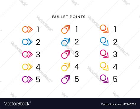 Colorful Bullet Point Number With Gradient Arrow Vector Image