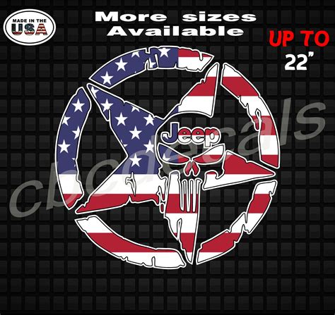 Distressed Punisher Skull American Flag Jeep Wrangler Star Decal ...