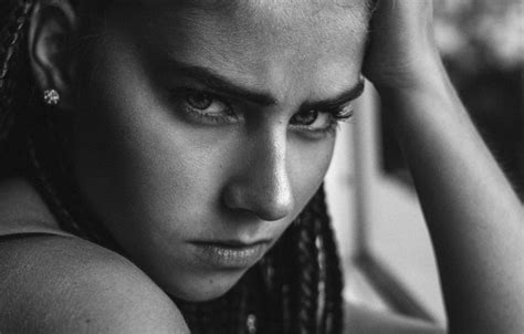 Wallpaper Look Girl Mood Portrait Black And White Photo Krystynek Martin For Mobile And