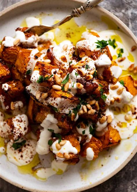 Roasted Pumpkin With Yogurt Sauce And Pine Nuts Recipetin Eats