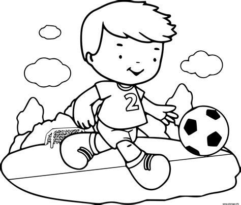 Coloriage Un Garcon Joue Au Foot Son Sport Favoris Dessin Enfants à