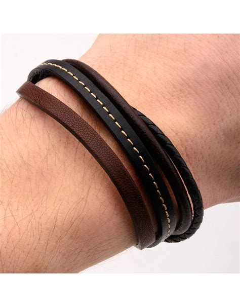 Men S Multi Strand Brown Leather Bracelet 8 5 Simply Sterling