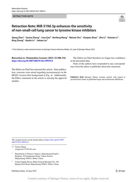 Retraction Note MiR 519d 3p Enhances The Sensitivity Of Non Small Cell