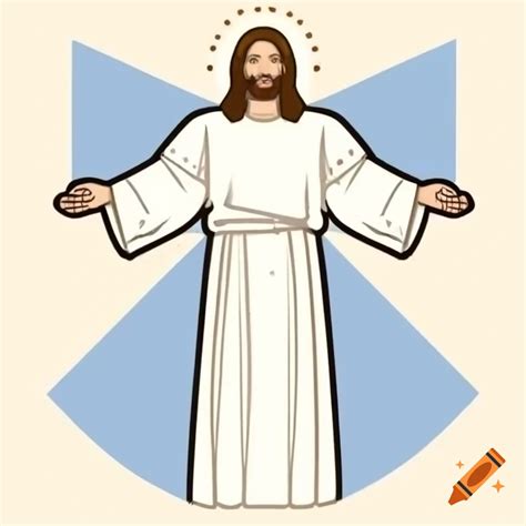 Brightly Colored Depiction Of Jesus Christ With Hand Raised Against White Background On Craiyon